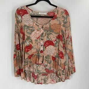 MINKPINK Floral Peplum Hi Low Rayon Blouse Romantic Fairy Boho Women’s XS